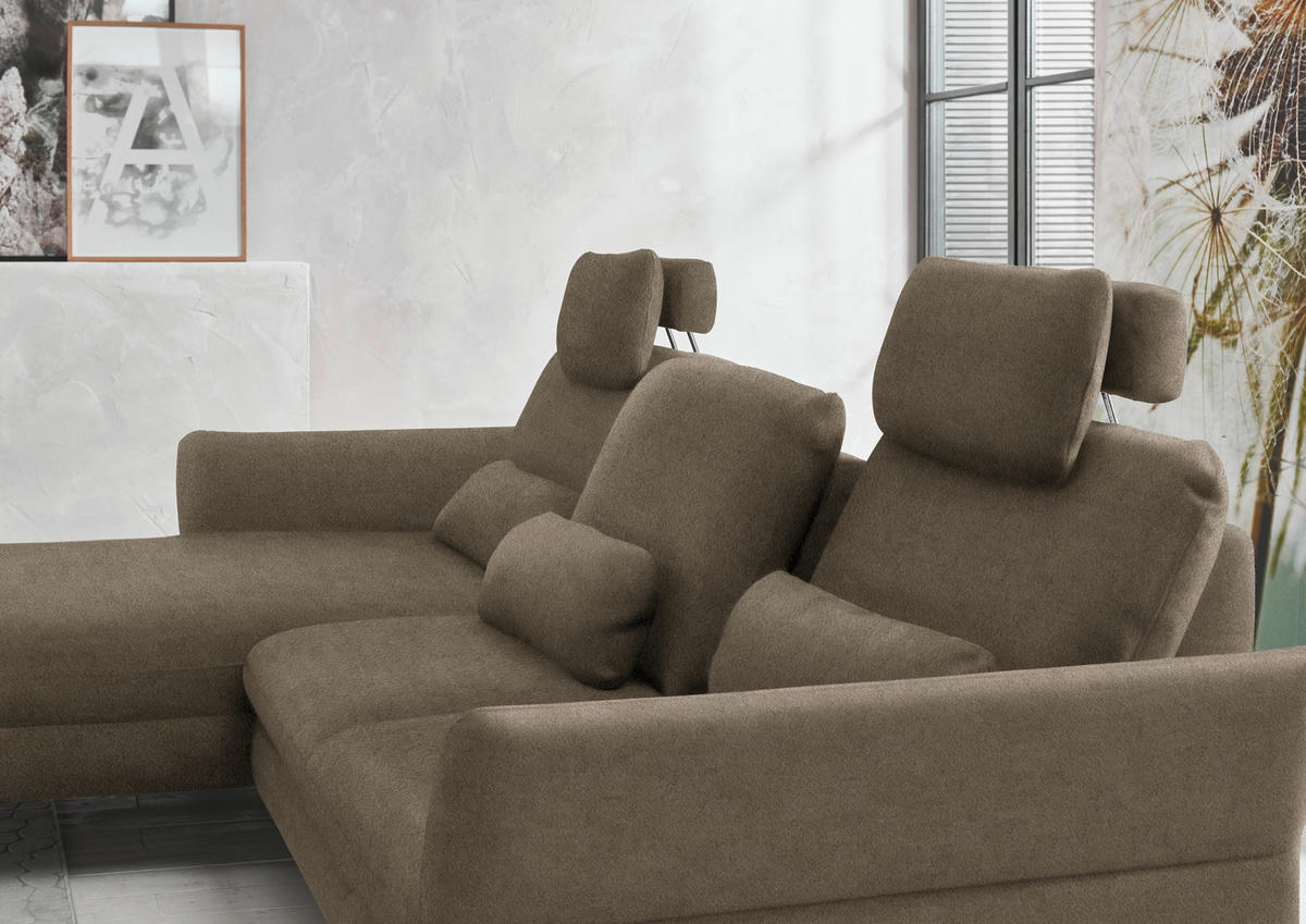 ECKSOFA in Velours Graubraun  - Graubraun/Schwarz, Design, Textil/Metall (179/306cm) - Beldomo System