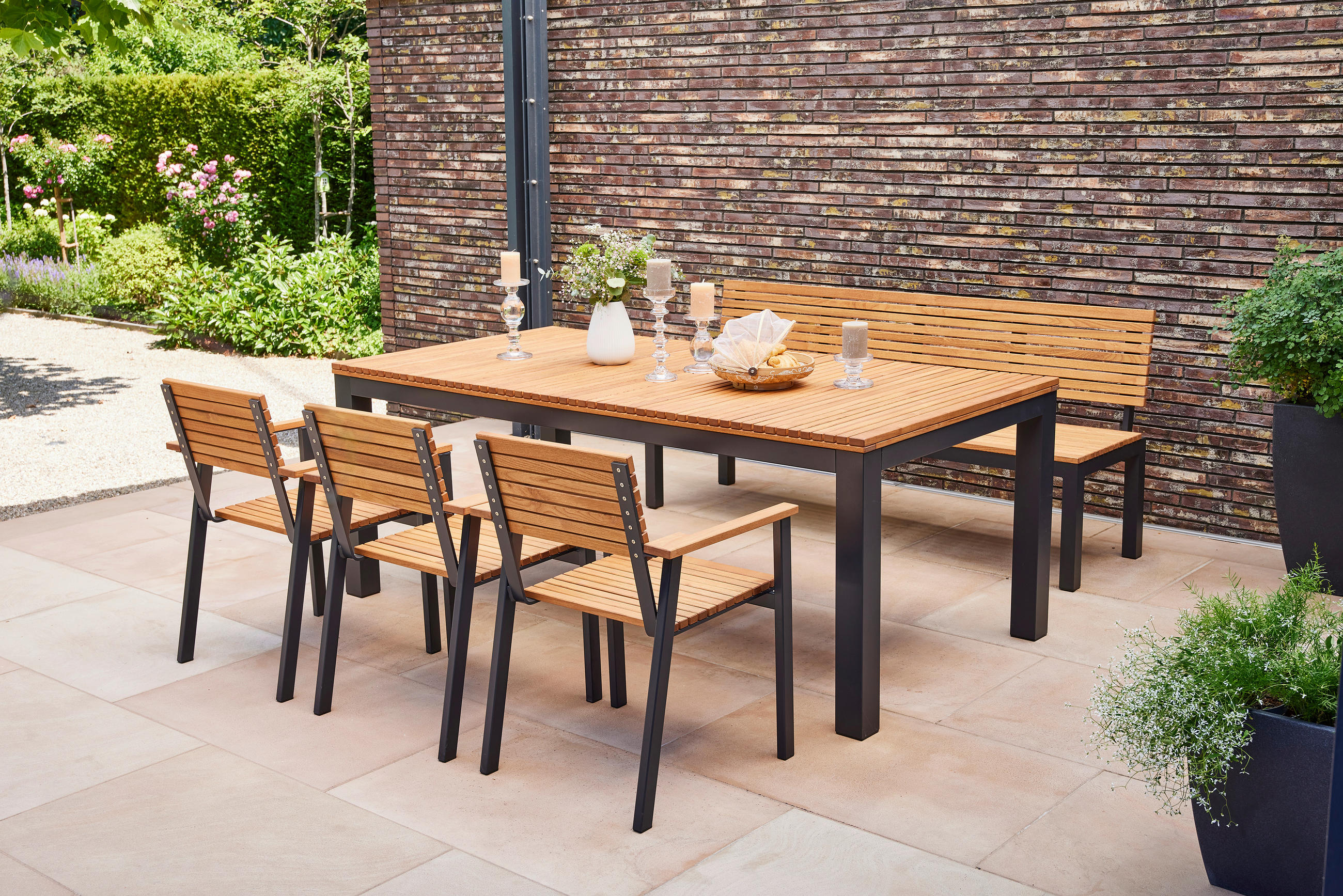 GARTENTISCH 220/100/76 cm Holz, Metall rechteckig  - Anthrazit/Robinienfarben, KONVENTIONELL, Holz/Metall (220/100/76cm) - Siena Garden