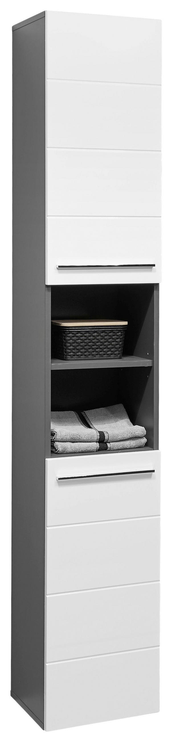 VYSOKÁ SKRINKA, biela s vysokým leskom, antracitová, 34/190/31 cm - čierna/biela s vysokým leskom, Natur, kompozitné drevo/plast (34/190/31cm) - Xora