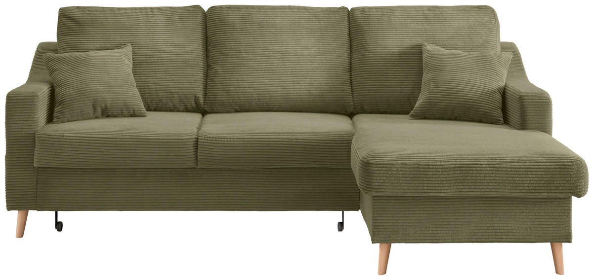 Ecksofa "VALENTINA" in Cord Olivgrün  - Naturfarben/Olivgrün, Design, Holz/Textil (228/150cm) - P & B
