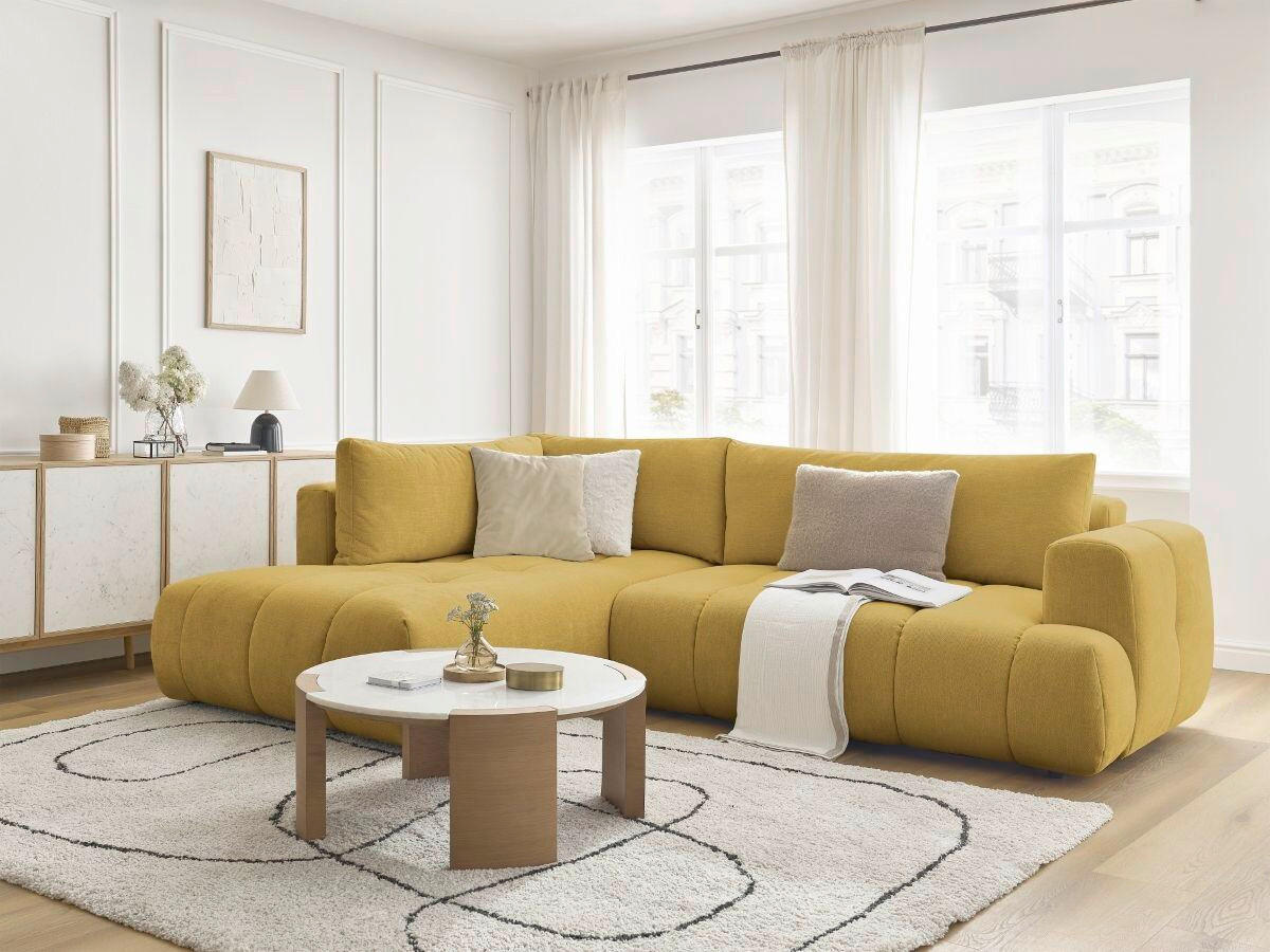 ECKSCHLAFSOFA FUJI Leinenoptik Gelb  inkl.  - Gelb/Schwarz, MODERN, Kunststoff/Textil (204/282cm)