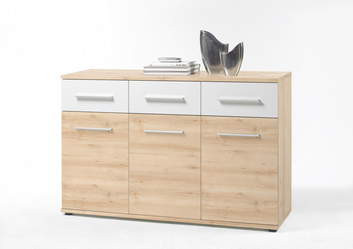 KOMODA, bílá, barvy buku, 135/91/40 cm - bílá/černá, Design, kompozitní dřevo/plast (135/91/40cm) - Ti'me