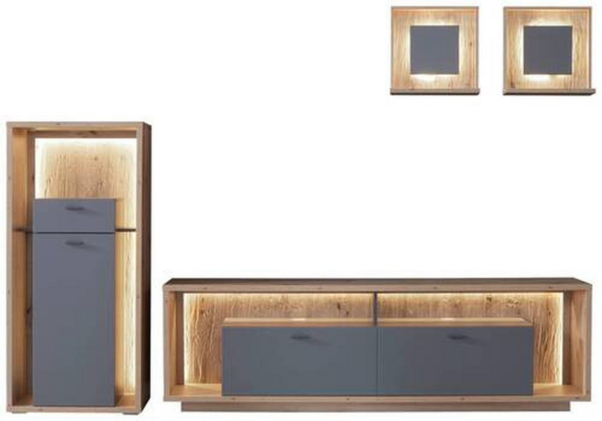 WOHNWAND  in Grau, Eichefarben  286/200/40 cm  - Eichefarben/Grau, Design, Holzwerkstoff/Metall (286/200/40cm) - MID.YOU