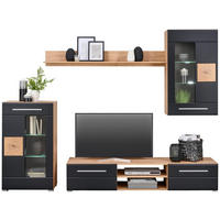 REGAL ZA DNEVNI BORAVAK crna, hrast Artisan   - srebrne boje/hrast Artisan, Moderno, staklo/drvni materijal (240/190/43cm) - Ti'me