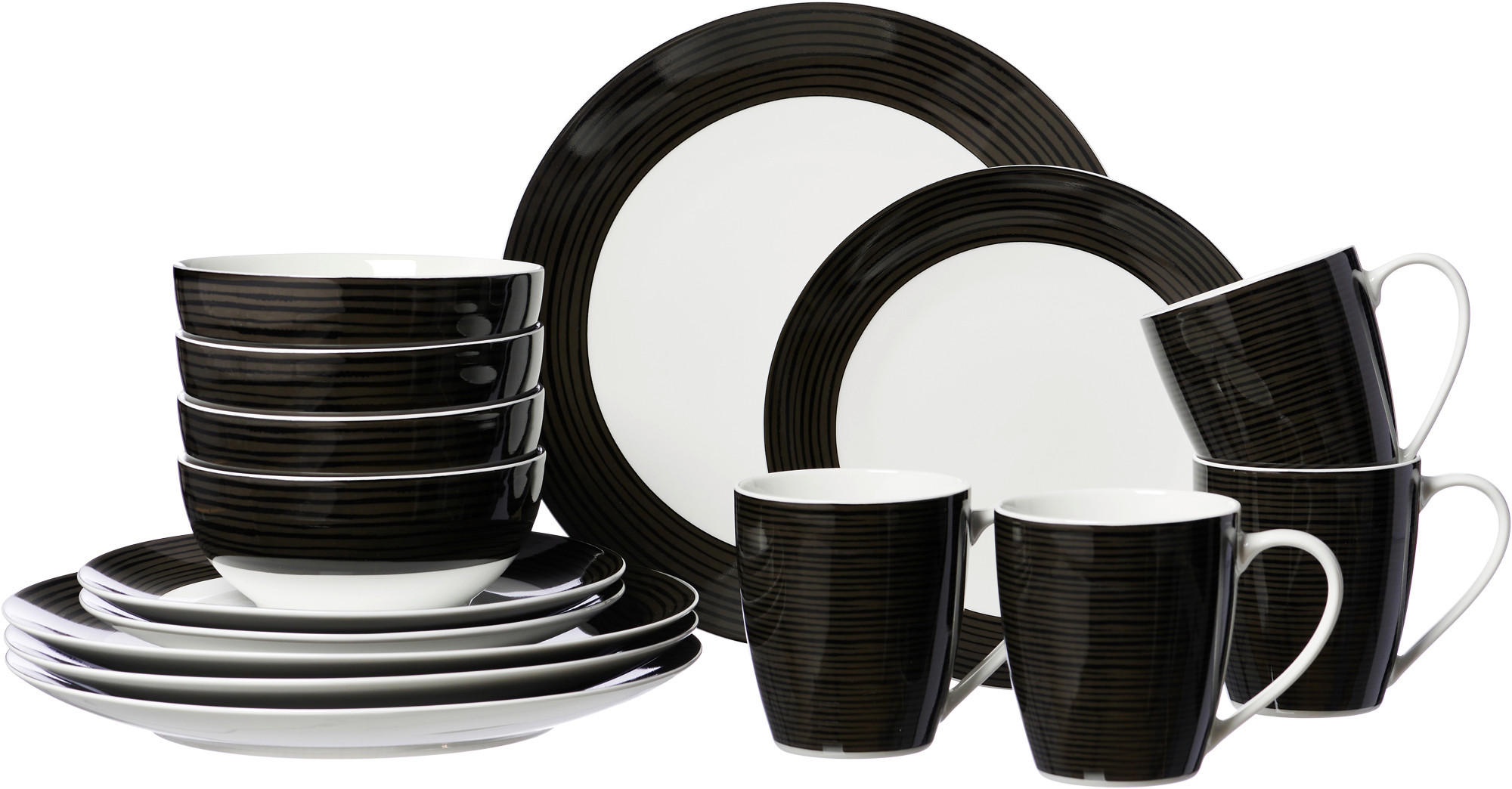 KOMBISERVICE Schwarz, Weiß 16-teilig VELVET  - Schwarz/Weiß, Basics, Keramik (30/26/31cm) - Ritzenhoff Breker