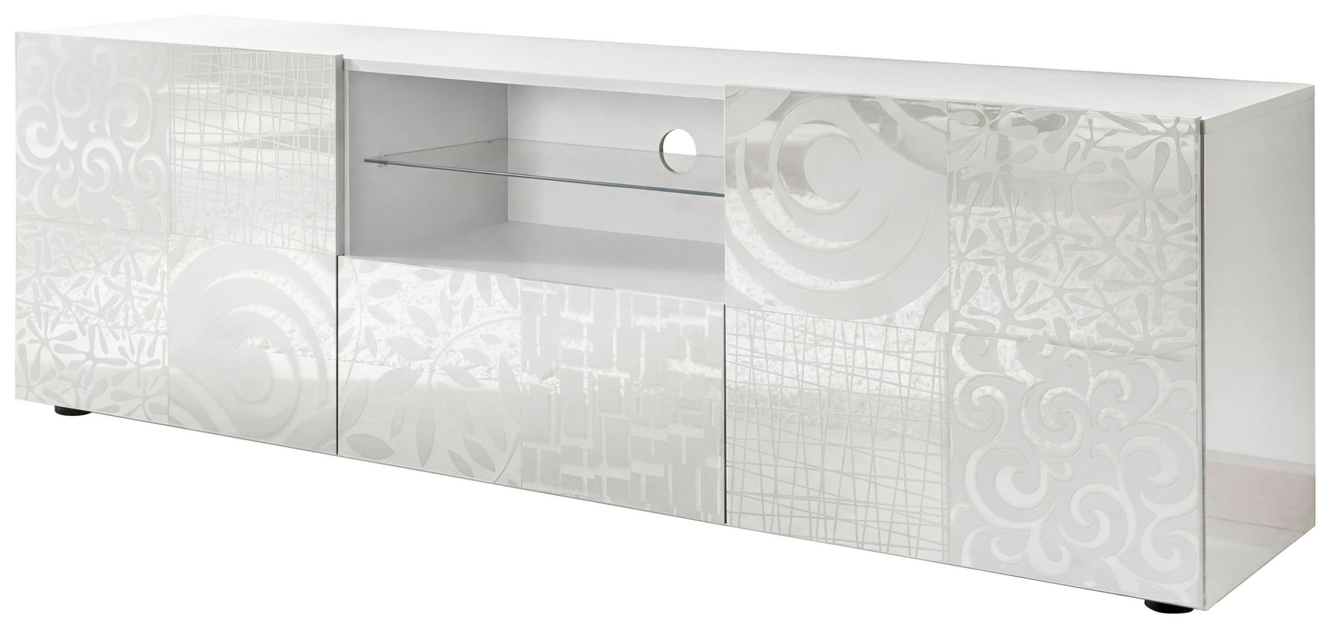 LOWBOARD  in 181/57/42 cm  - Weiss Hochglanz/Schwarz, Design, Glas/Holzwerkstoff (181/57/42cm) - MID.YOU