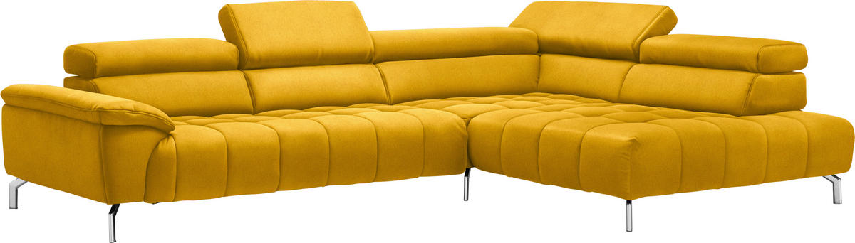 ECKSOFA in Chenille Gelb, Currygelb  - Chromfarben/Currygelb, Design, Textil/Metall (323/222cm) - Beldomo Style