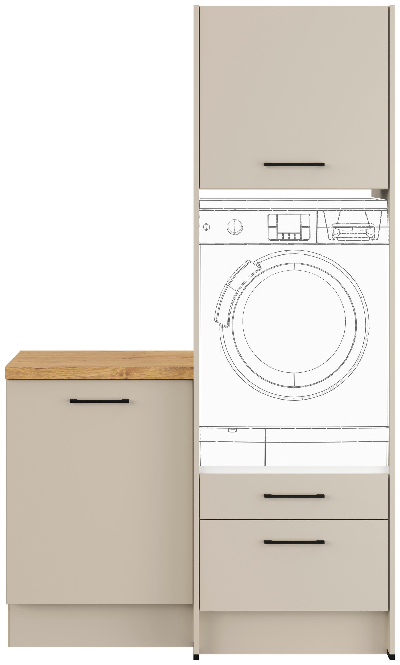 WASCHMASCHINENSCHRANK 123/206,2/58 cm  in Hellgrau  - Hellgrau/Schwarz, Basics, Holzwerkstoff/Metall (123/206,2/58cm) - Impuls