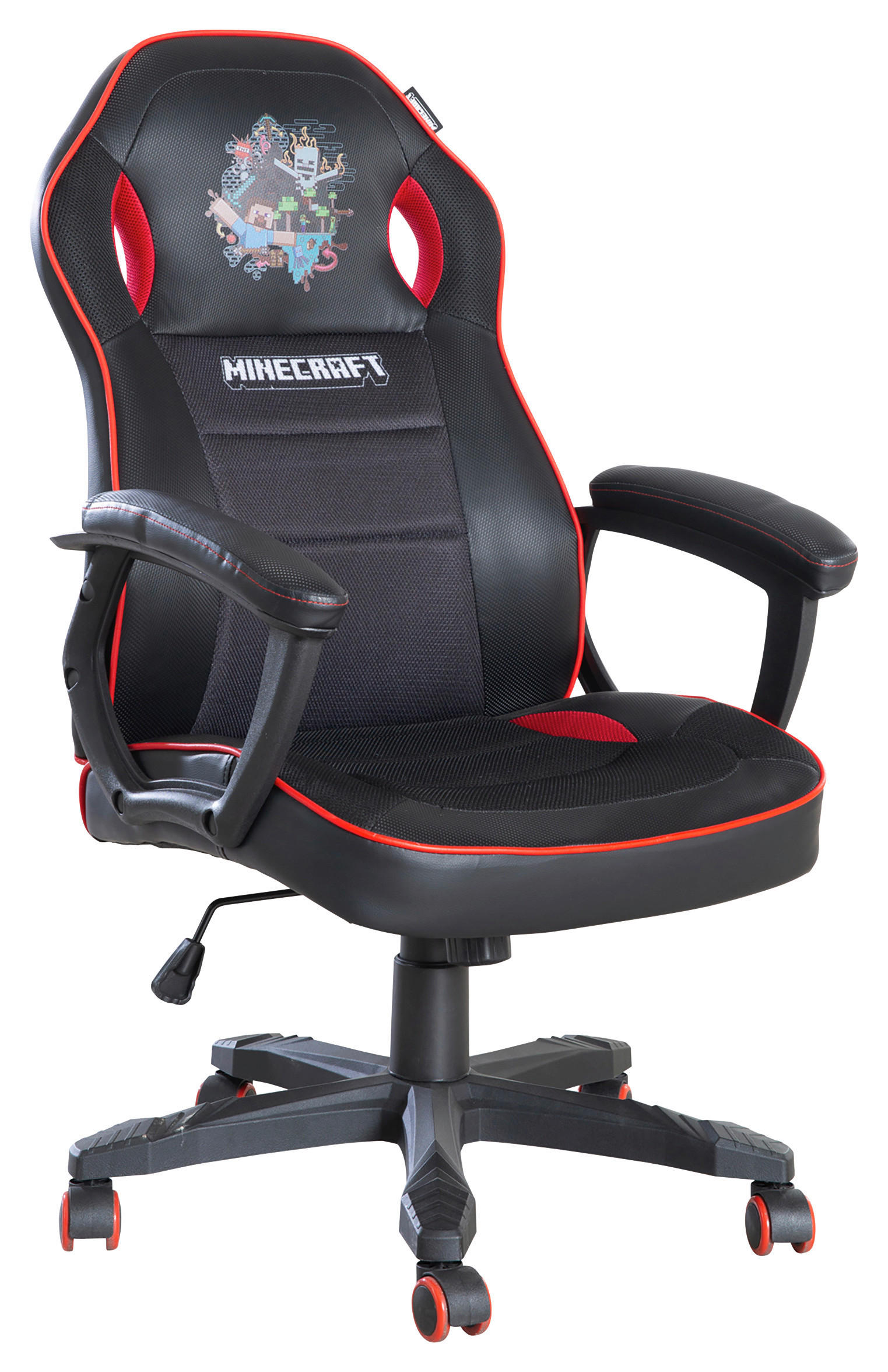 GAMING STOL umetna masa, tekstil črna  - rdeča/črna, Moderno, umetna masa/tekstil (62/108,5/118/66,5cm) - Minecraft