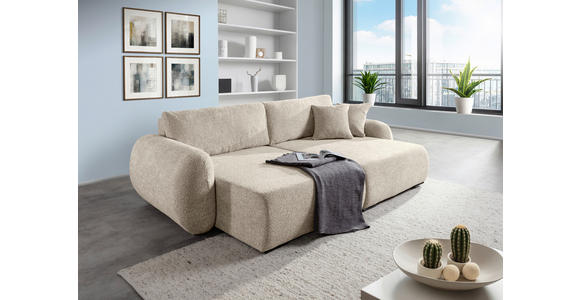 BIGSOFA Flachgewebe Beige  - Beige/Schwarz, KONVENTIONELL, Kunststoff/Textil (250/72/145cm) - Carryhome