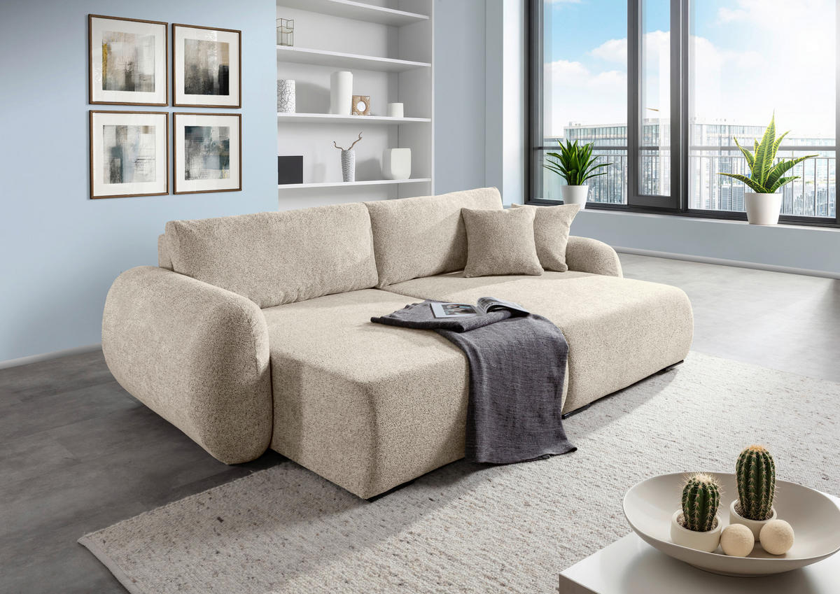 BIGSOFA Flachgewebe Beige  - Beige/Schwarz, KONVENTIONELL, Kunststoff/Textil (250/72/145cm) - Carryhome