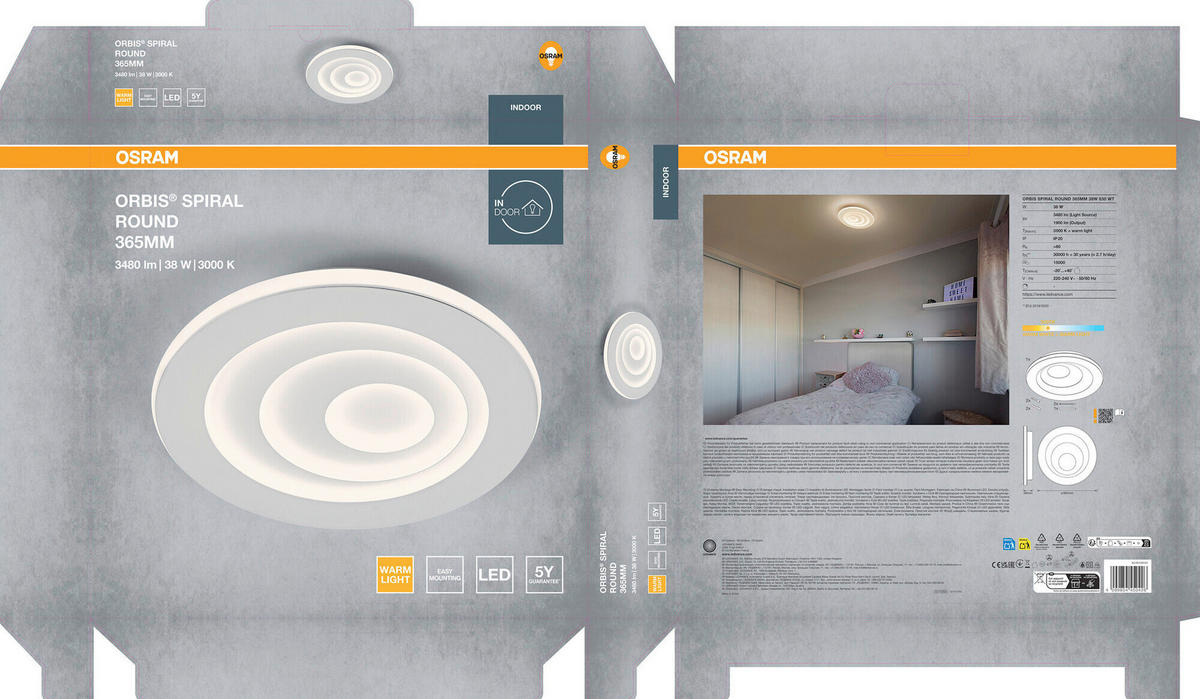 LED-DECKENLEUCHTE Orbis Spiral Round 36,5/5,6 cm   - Weiß, Design, Kunststoff/Metall (36,5/5,6cm) - Osram