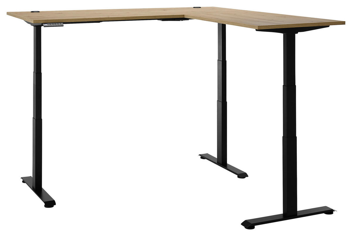 ROHOVÝ PÍSACÍ STÔL, dub artisan, 100/180/74-127 cm - čierna/dub artisan, Modern, kov/kompozitné drevo (100/180/74-127cm) - Carryhome
