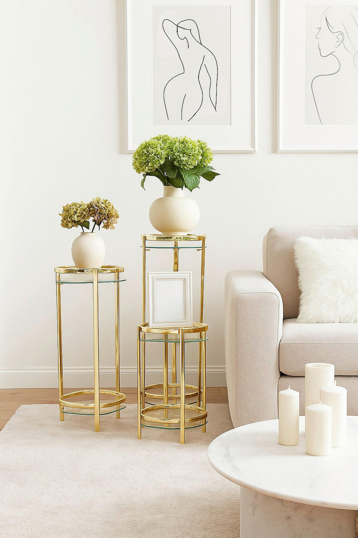 BLUMENTISCH Metall, Glas  - Messingfarben, Design, Glas/Metall (28/28/86cm) - MID.YOU