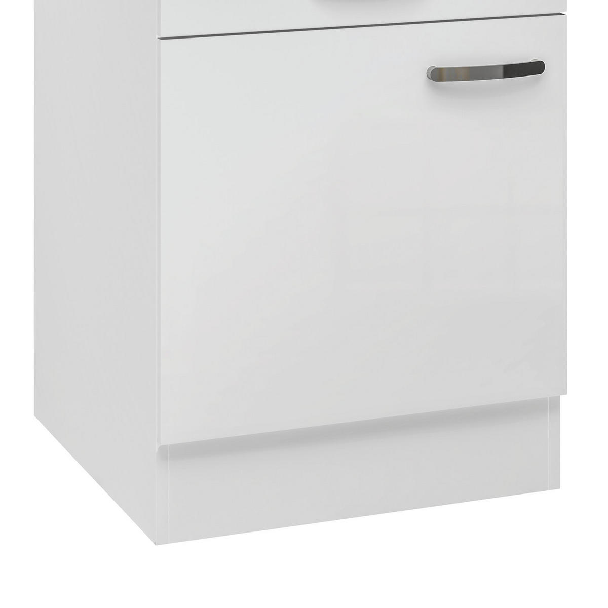 KÜCHENUNTERSCHRANK 60/86/60 cm  in Weiß, Weiß Hochglanz  - Schieferfarben/Edelstahlfarben, MODERN, Holzwerkstoff/Metall (60/86/60cm) - FlexWell