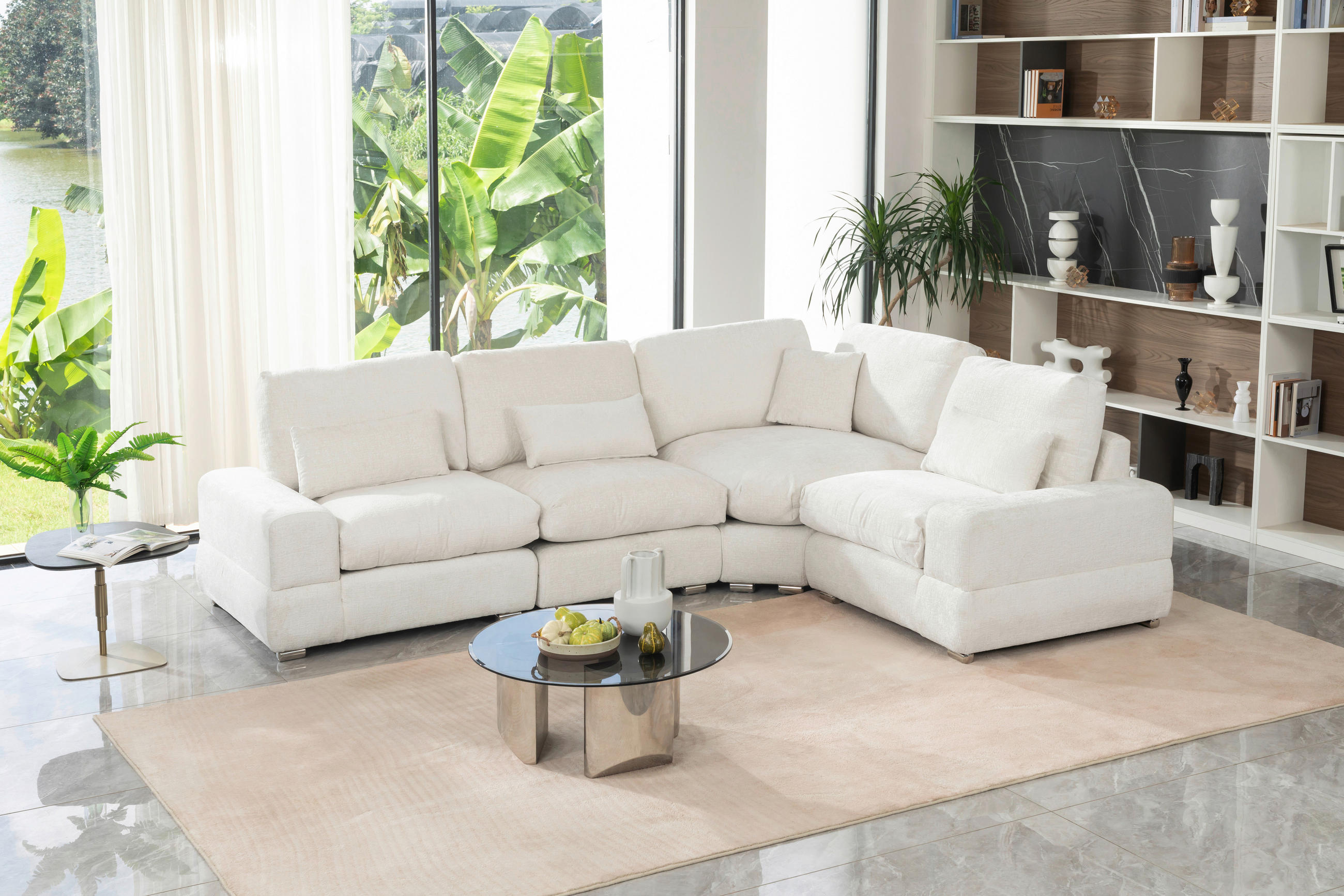 ECKSOFA Weiß Webstoff  - Silberfarben/Weiß, MODERN, Textil/Metall (305/230cm) - Livetastic