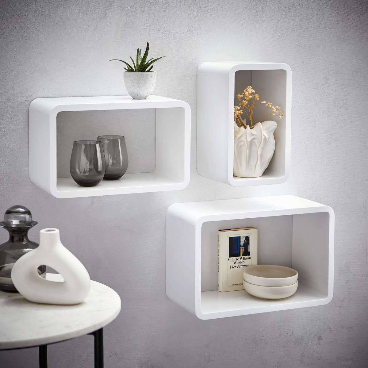 SET STENSKIH REGALOV - bela, Basics, leseni material (20-30/35-45/20cm) - Xora