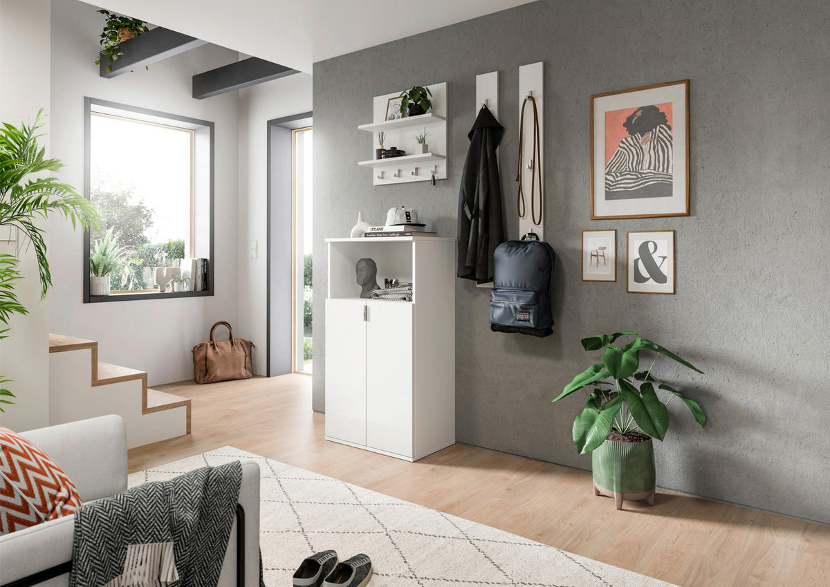 GARDEROBENPANEEL  in 52/52/15 cm  - Weiß Hochglanz/Weiß, Design, Holzwerkstoff (52/52/15cm) - Livetastic