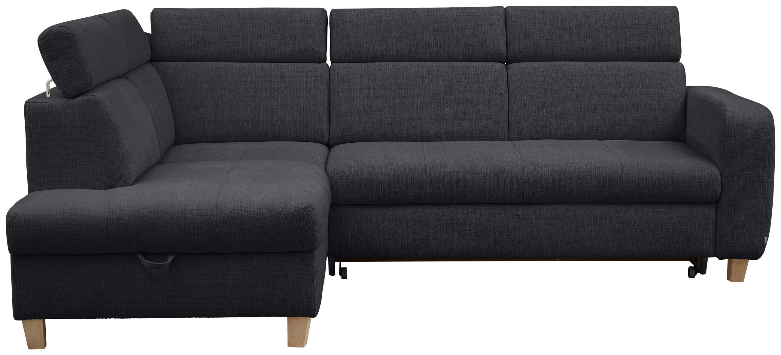 ECKSOFA inkl. Funktionen Graphitfarben Samt  - Graphitfarben, Natur, Holz/Textil (206/261cm) - Venda