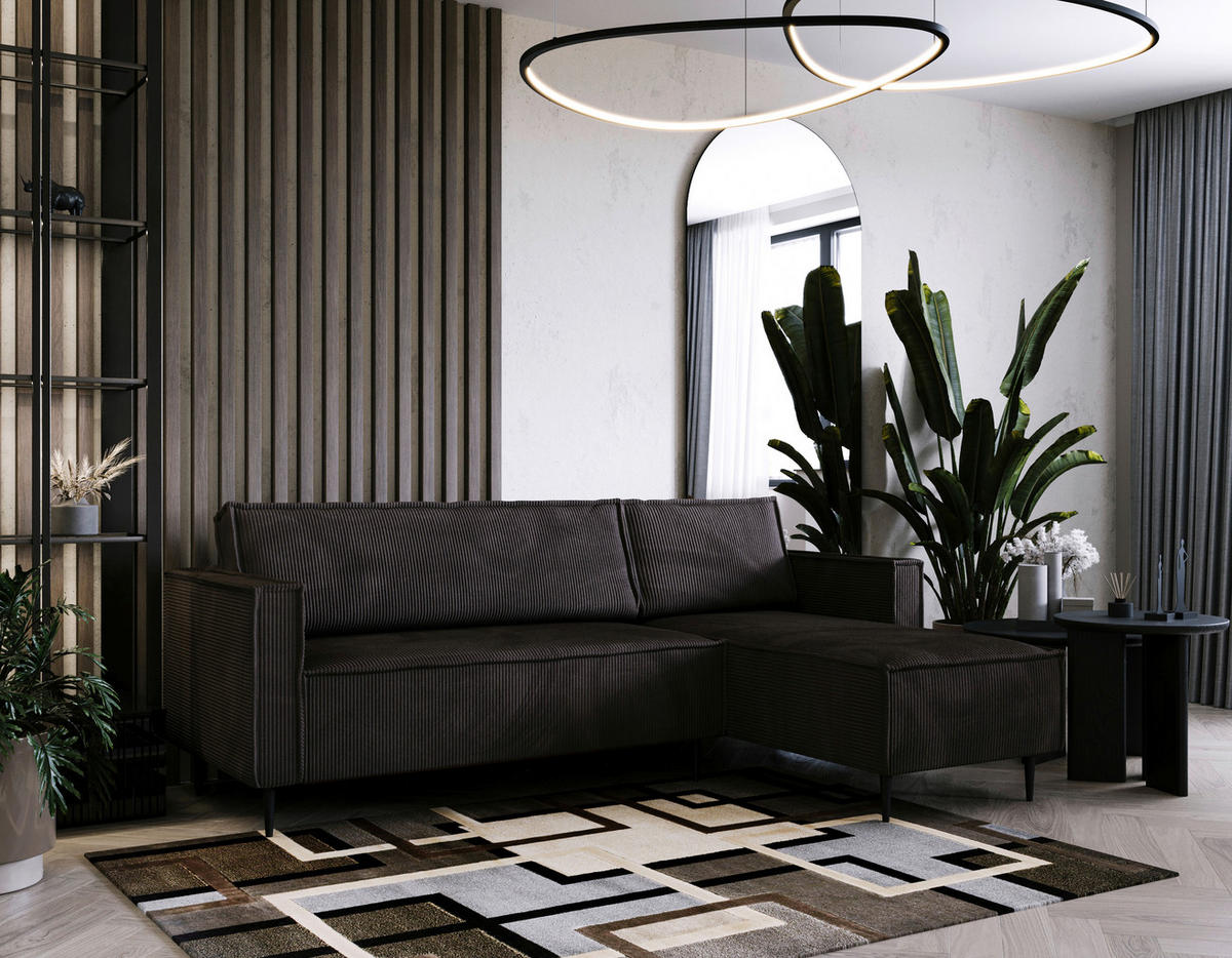 ECKSOFA Cord Graphitfarben  - Schwarz/Graphitfarben, Design, Textil/Metall (223/151cm) - Livetastic