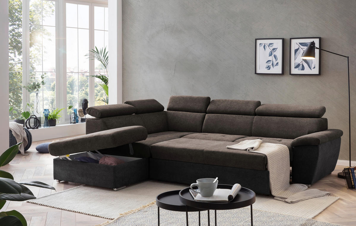ECKSOFA in Mikrofaser Dunkelbraun  - Chromfarben/Dunkelbraun, Design, Textil/Metall (216/262cm) - Livetastic