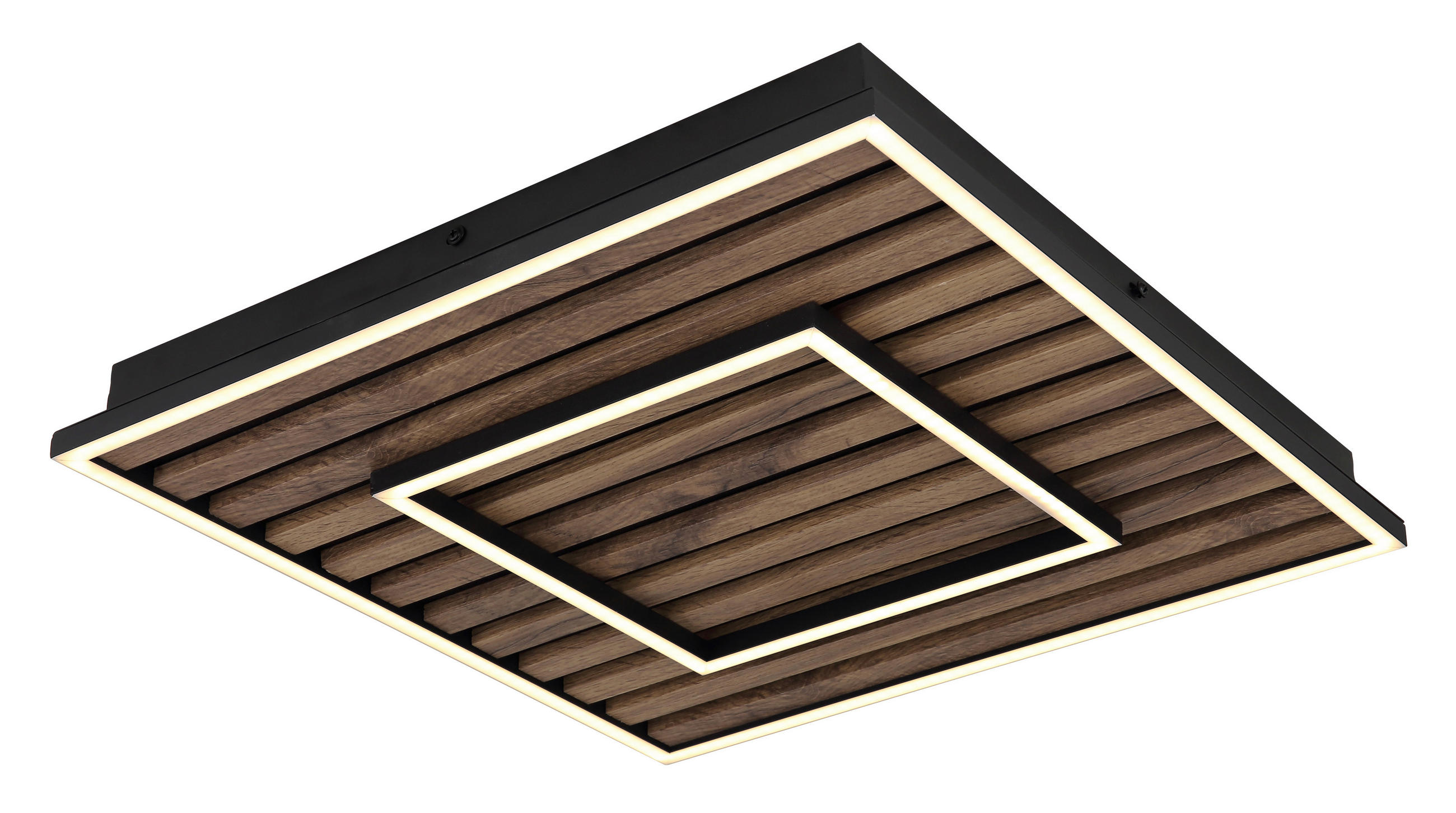 LED MENNYEZETI LÁMPA - sötétbarna/fekete, Natur, műanyag/faalapú anyag (45/45/6cm) - Globo