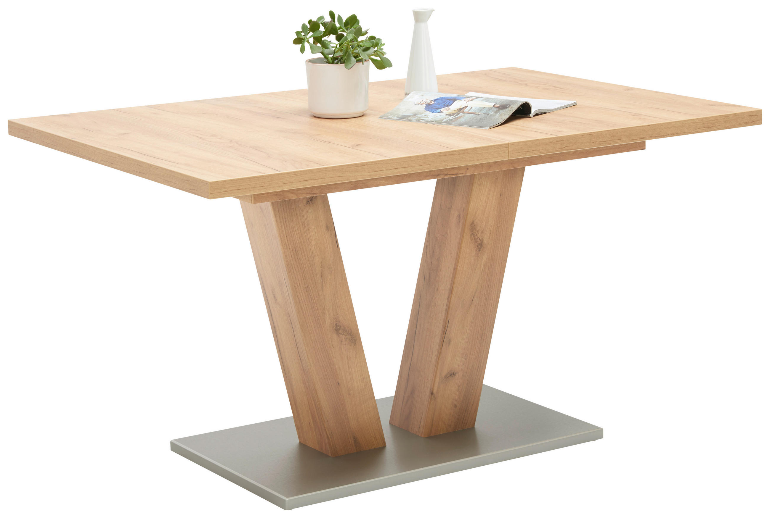 ESSTISCH in Holzwerkstoff 140-180/90/76 cm  - Edelstahlfarben/Eichefarben, KONVENTIONELL, Holzwerkstoff (140-180/90/76cm) - Valdera