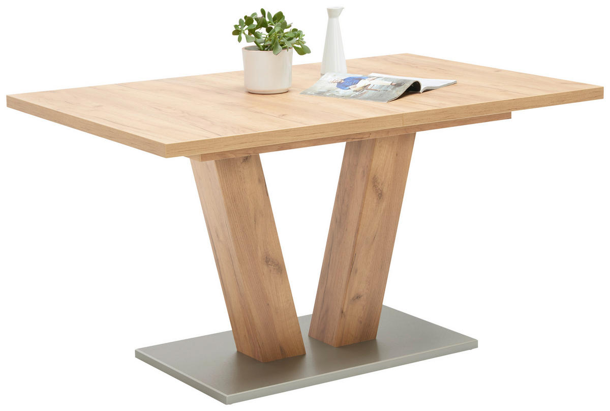 ESSTISCH in Holzwerkstoff 140-180/90/76 cm  - Edelstahlfarben/Eichefarben, KONVENTIONELL, Holzwerkstoff (140-180/90/76cm) - Valdera