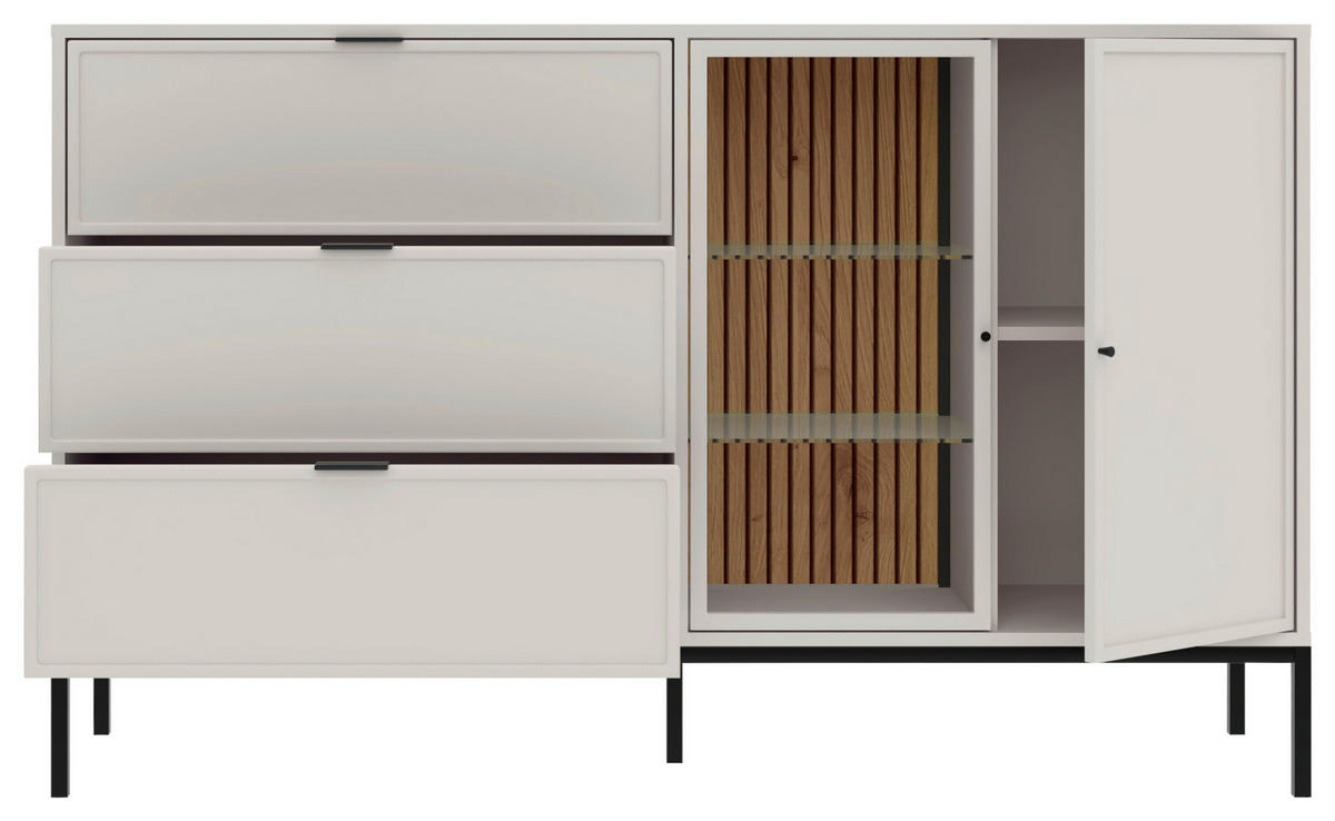 KOMMODE , 150,2/92/40 cm, 3 Schublade(n)  - Kaschmir/Schwarz, Design, Glas/Holzwerkstoff (150,2/92/40cm) - MID.YOU