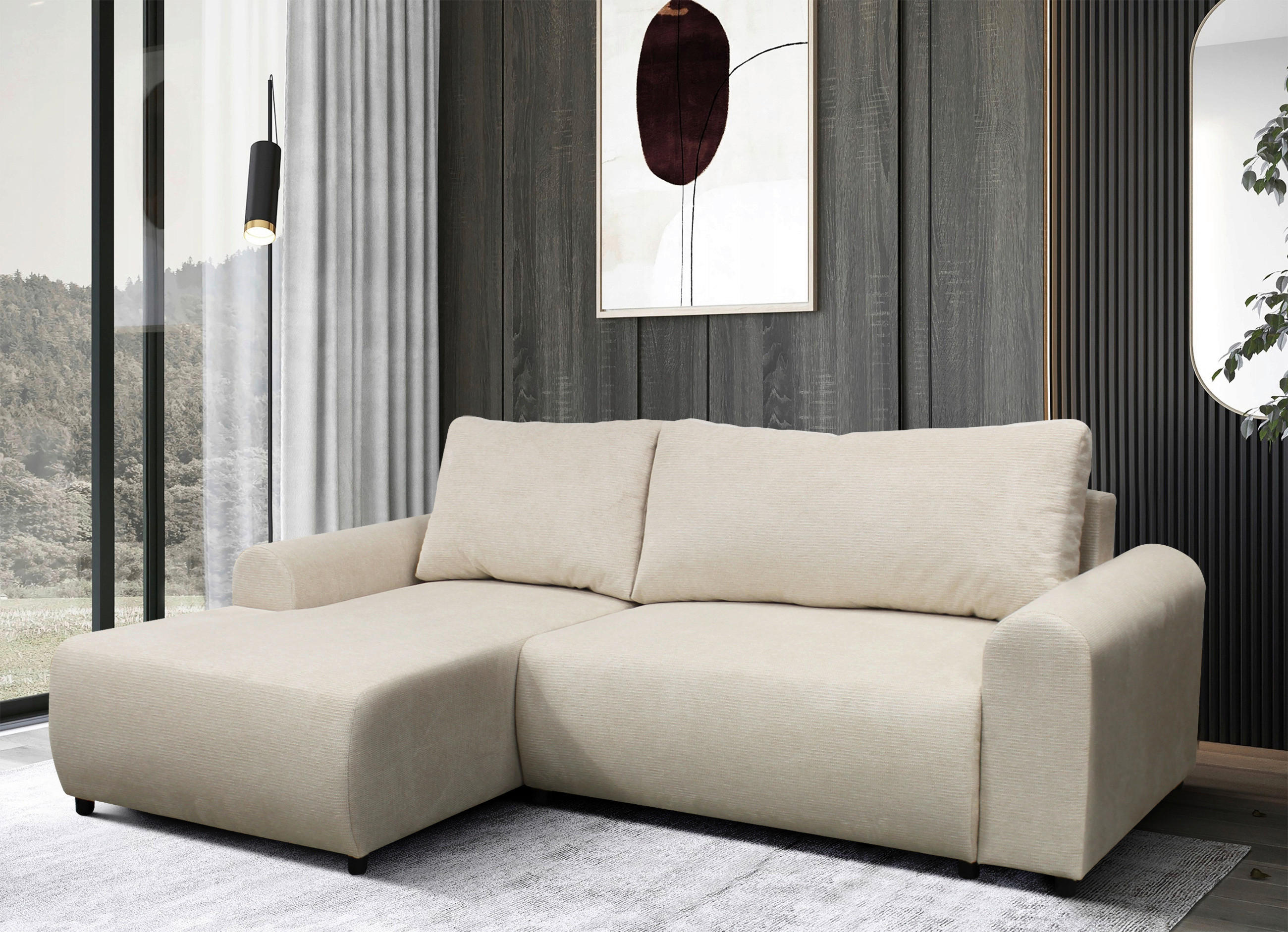 ECKSOFA Beige Struktur  - Beige/Schwarz, Design, Kunststoff/Textil (160/250cm) - MID.YOU