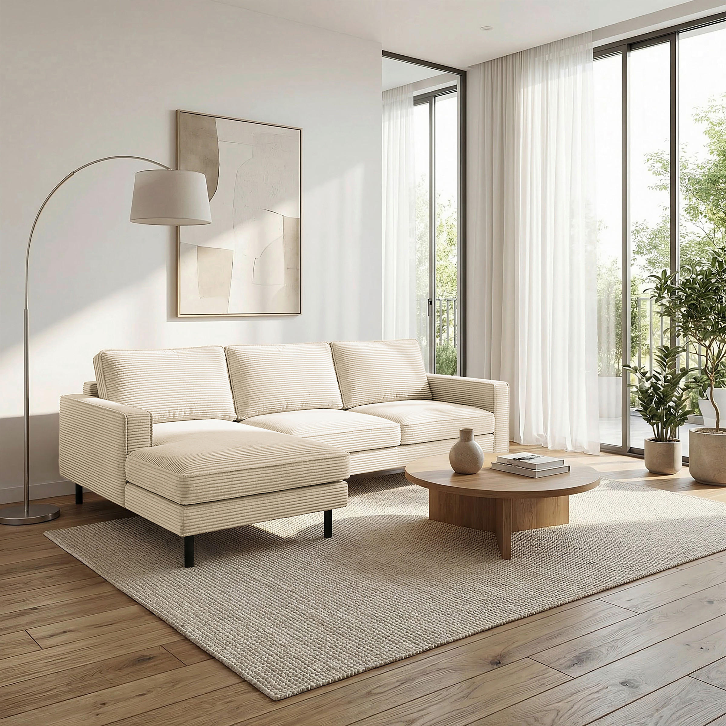ECKSOFA  in Cord Beige Rücken echt  166/238 cm  - Beige/Schwarz, Design, Textil/Metall (166/238cm) - Livetastic