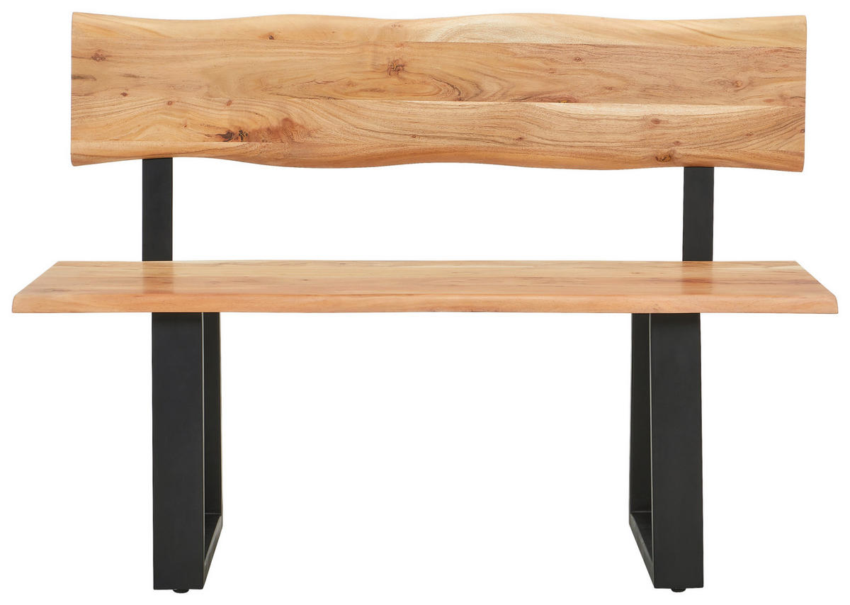 SITZBANK 120/85/50 cm Schwarz, Akaziefarben Akazie vollmassiv  - Schwarz/Akaziefarben, Natur, Holz/Metall (120/85/50cm) - Livetastic