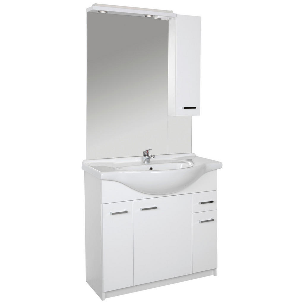 Badmöbel Kombi 4-Tlg. inkl. Led Fiola B: 86,8 cm Weiß