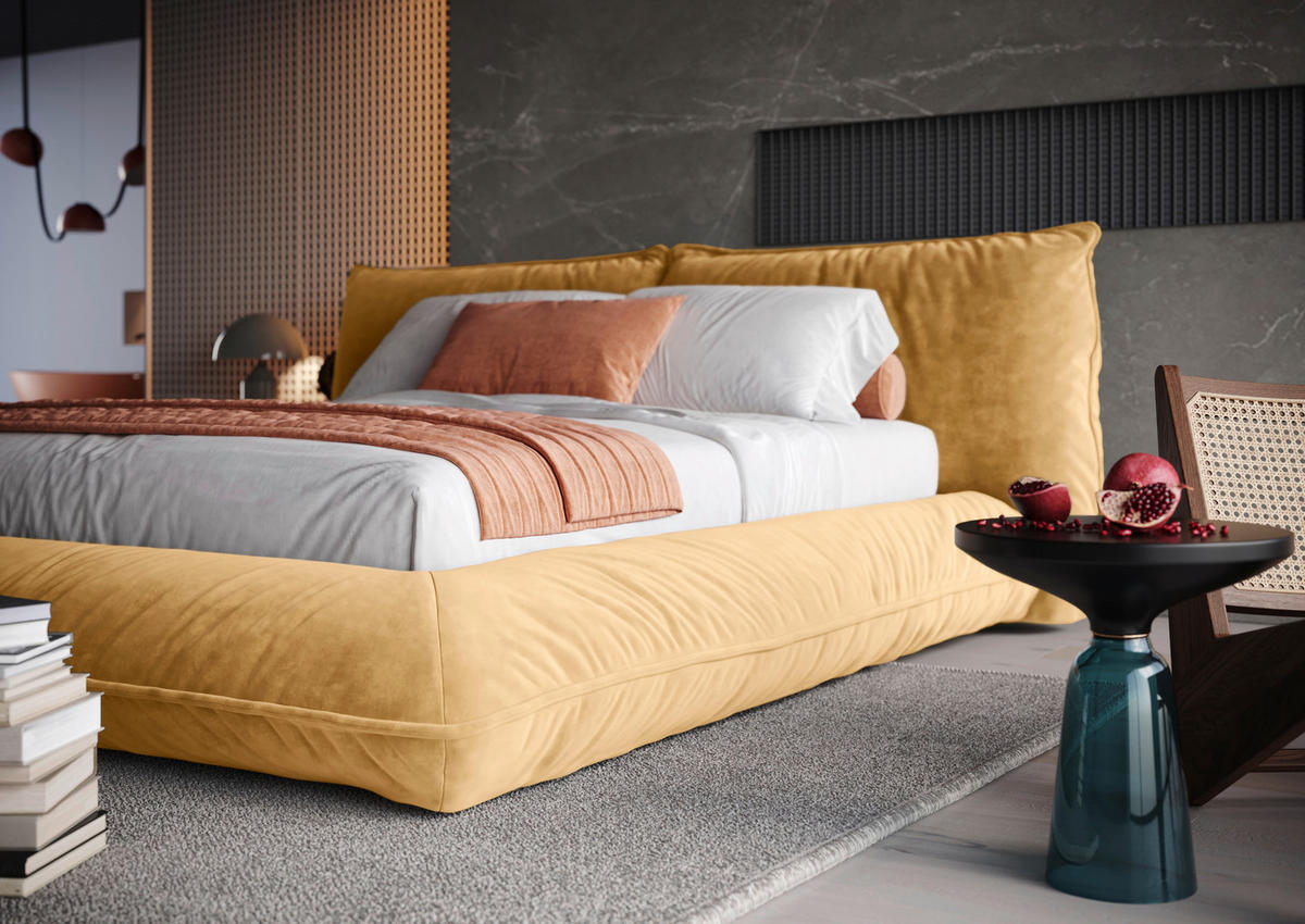 POLSTERBETT 180/200 cm,  in Senfgelb,  - Senfgelb/Schwarz, Design, Textil/Metall (180/200cm) - Belluti