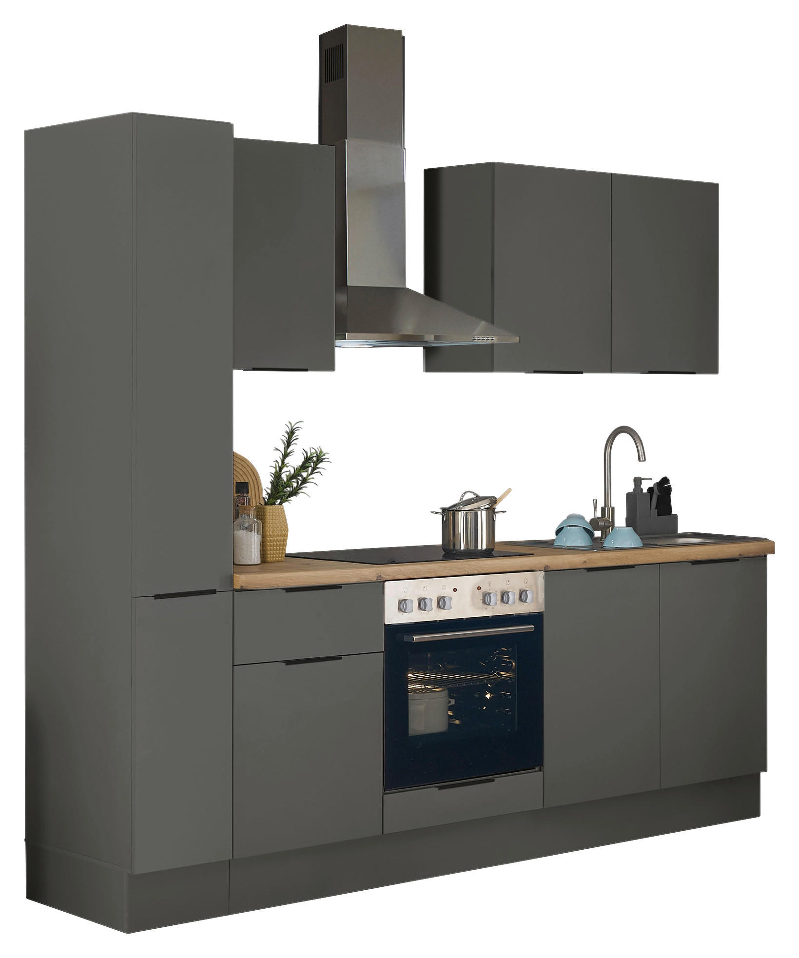 Thumbnail - Carryhome Küchenblock Multan, Graphit, Metall, 1 Schublade(n) Schubladen, 240x211x60 cm, links aufbaubar, rechts höhenve...