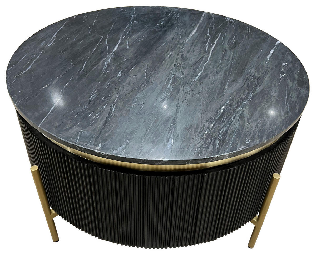 COUCHTISCH Mangoholz vollmassiv 80/80/45 cm rund Schwarz, Goldfarben  - Goldfarben/Schwarz, Design, Holz/Stein (80/80/45cm) - Landscape