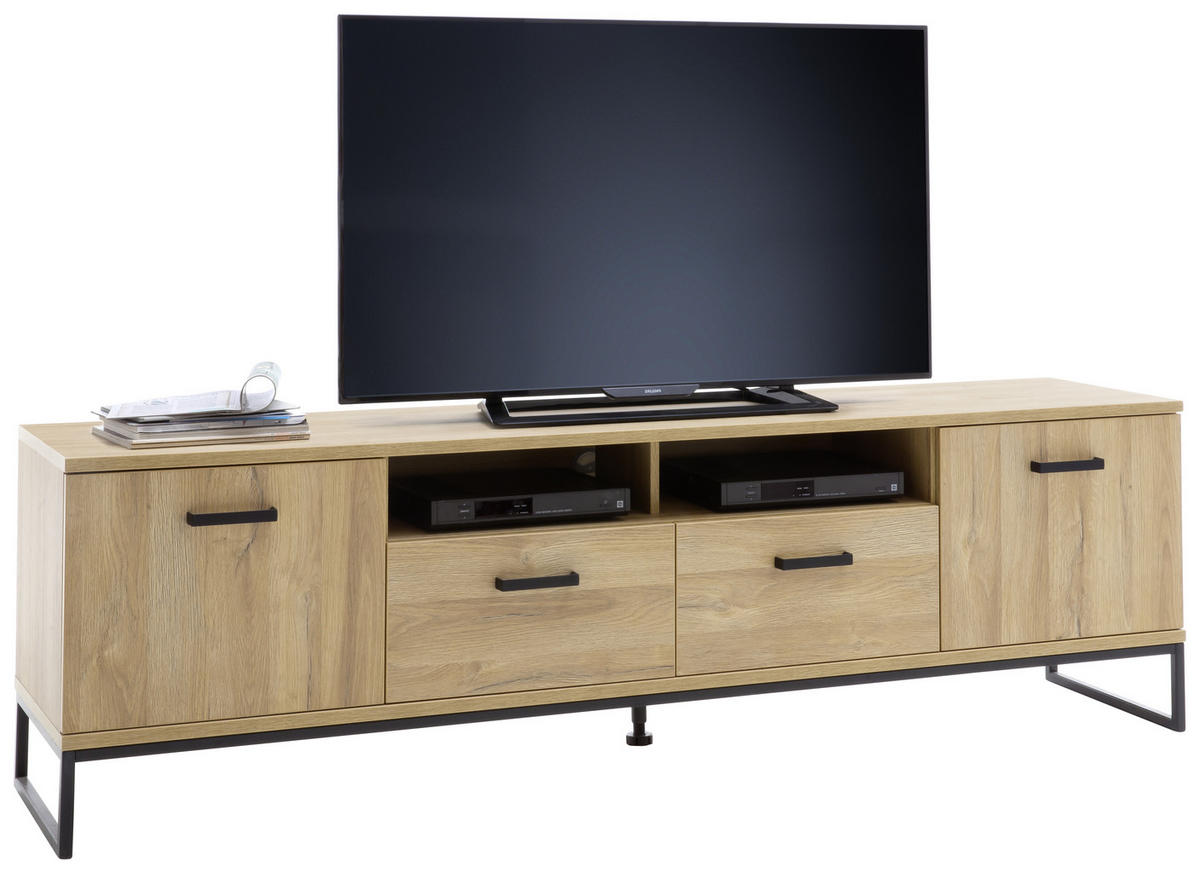 TV-ELEMENT - Eichefarben/Schwarz, KONVENTIONELL, Holzwerkstoff/Metall (201/60/44cm)