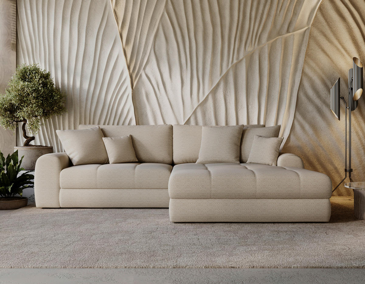 ECKSOFA LORSON Beige Struktur  - Beige/Schwarz, Design, Kunststoff/Textil (290/208cm) - Livetastic