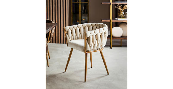 ARMLEHNSTUHL in Samt - Beige/Goldfarben, LIFESTYLE, Textil/Metall (60/78/55cm) - Ambia Home