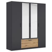 KLEIDERSCHRANK 181/210/54 cm 4-türig Grau, Eiche Artisan  - Eiche Artisan/Grau, Basics, Holzwerkstoff/Metall (181/210/54cm) - Rauch Möbel