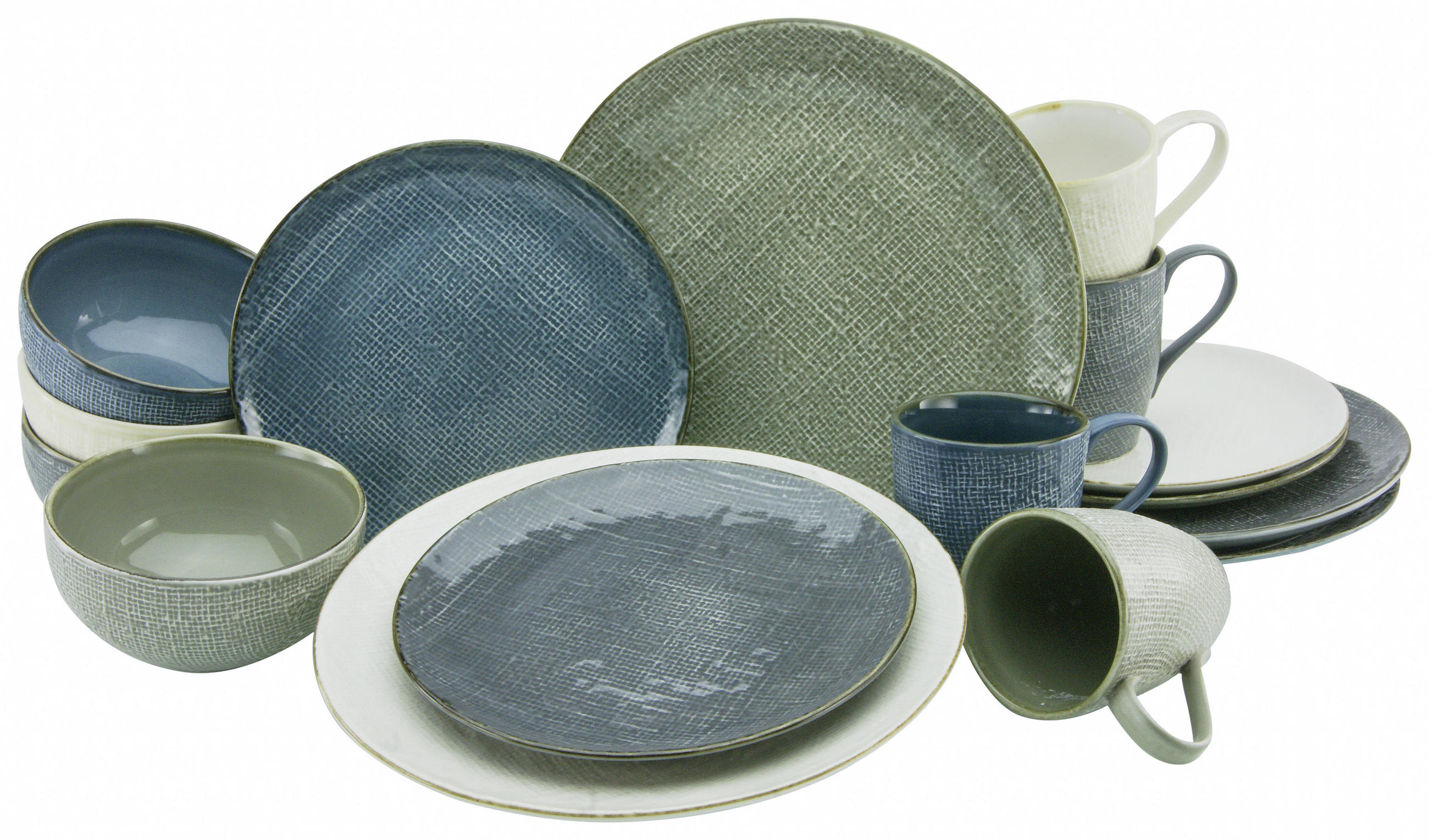KOMBISERVICE CANVAS SCANDINAVI 16-teilig - Taupe/Blau, KONVENTIONELL, Keramik (35/33/34cm) - Creatable
