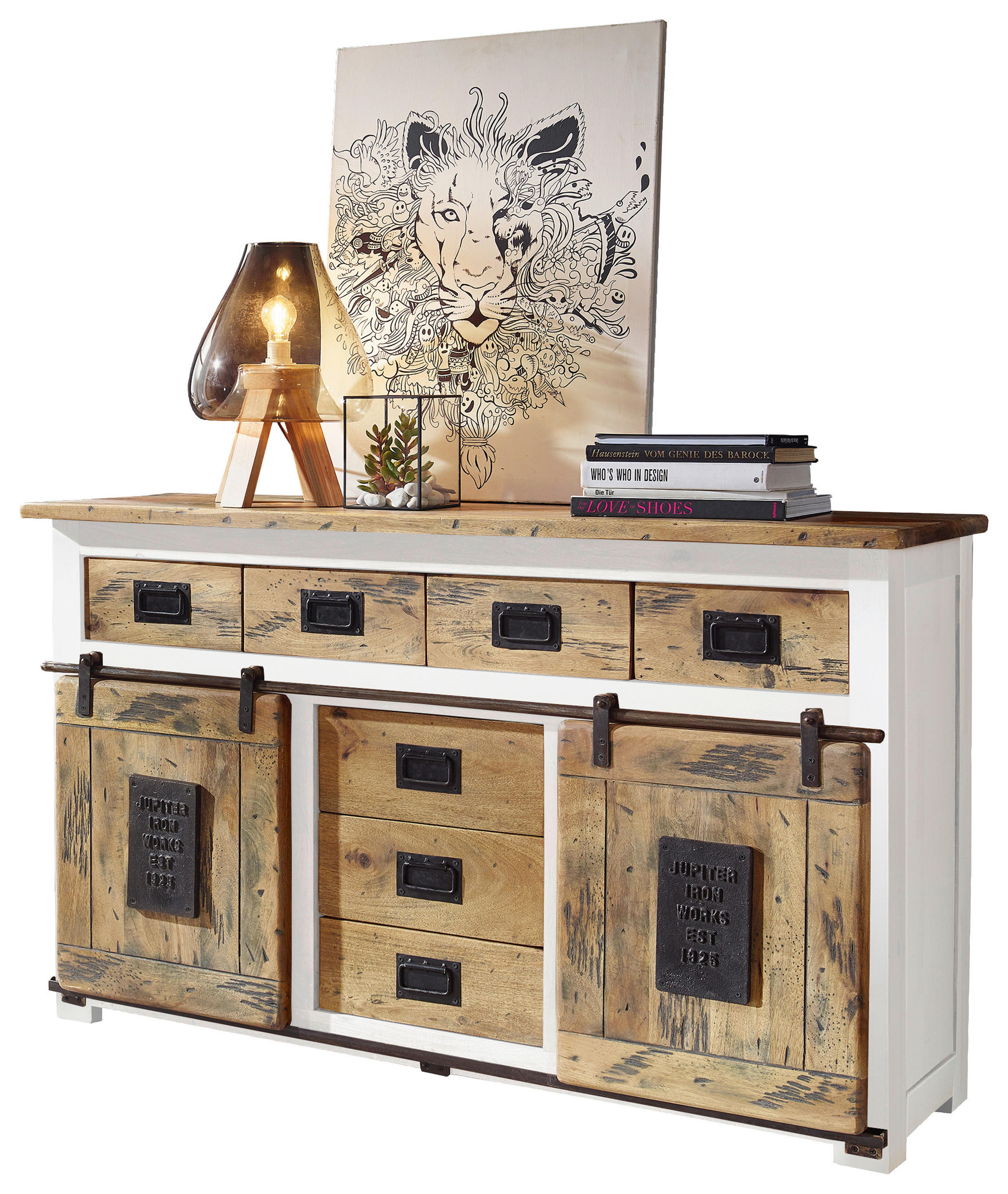 Livetastic Sideboard Braun, Schwarz, Weiß 150x90x45 cm
