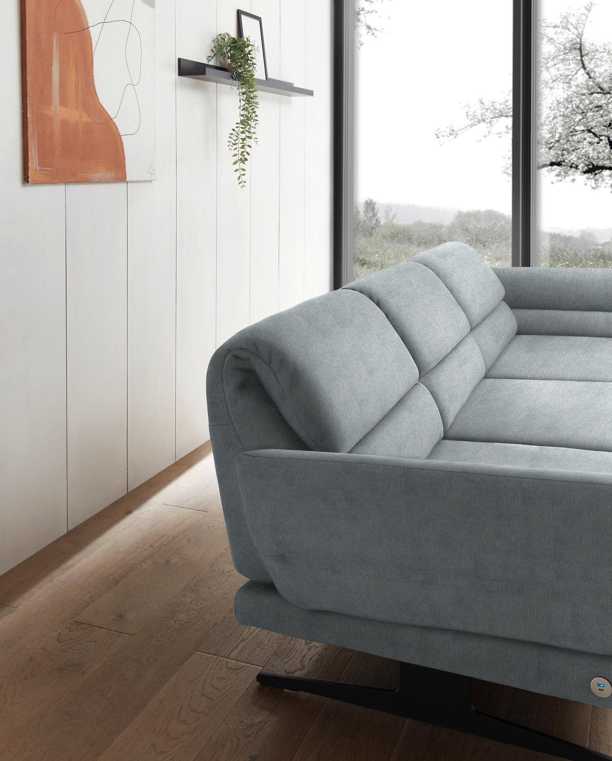 ECKSOFA in Flachgewebe Hellblau  - Schwarz/Hellblau, Design, Textil/Metall (279-327/176-217cm) - Dieter Knoll