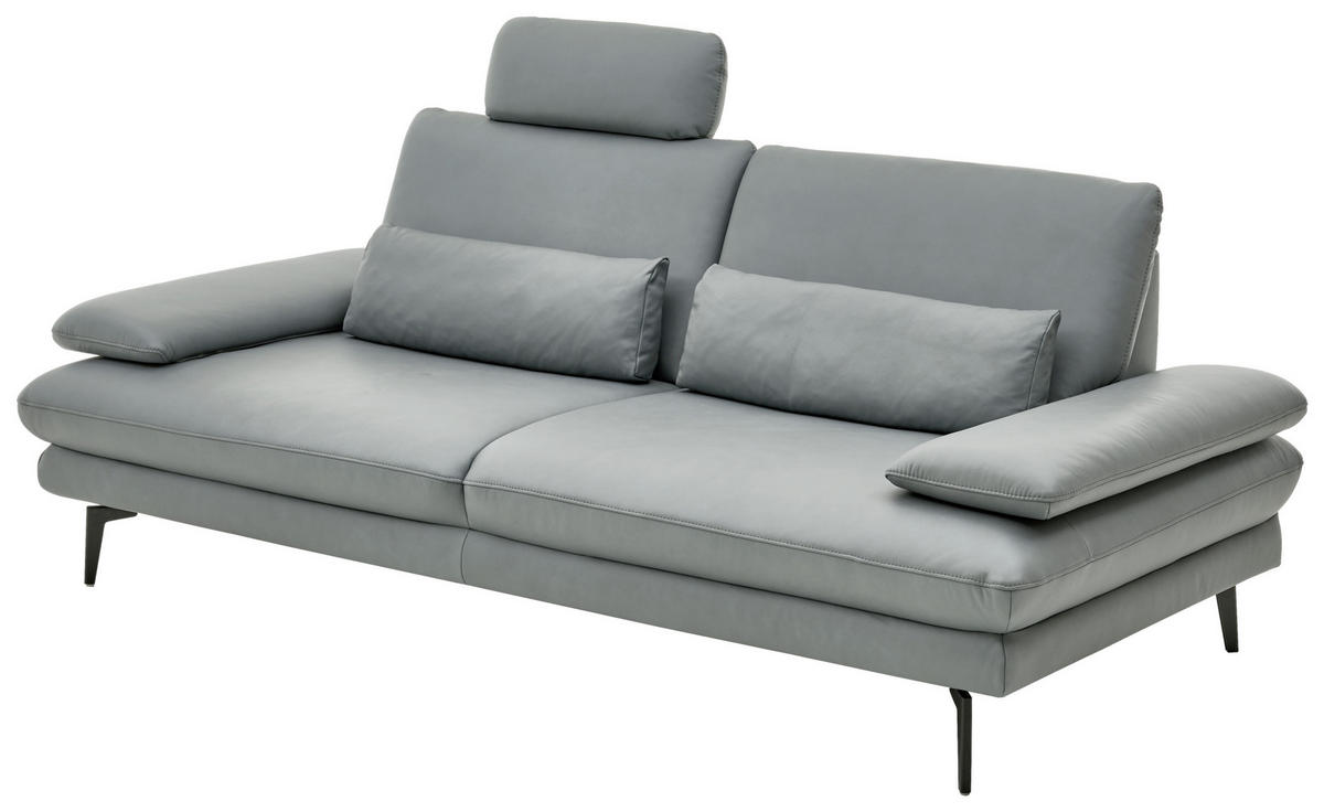 3-SITZER-SOFA in Echtleder Grau  - Schwarz/Grau, Design, Leder/Metall (222/86/104cm) - Dieter Knoll