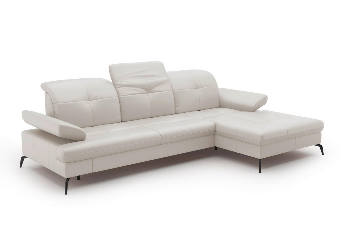 ECKSOFA in Vliesstoff Kombination Echtleder/Stoff Weiss  - Weiss/Schwarz, Konventionell, Leder/Textil (279/185cm) - Sit & More