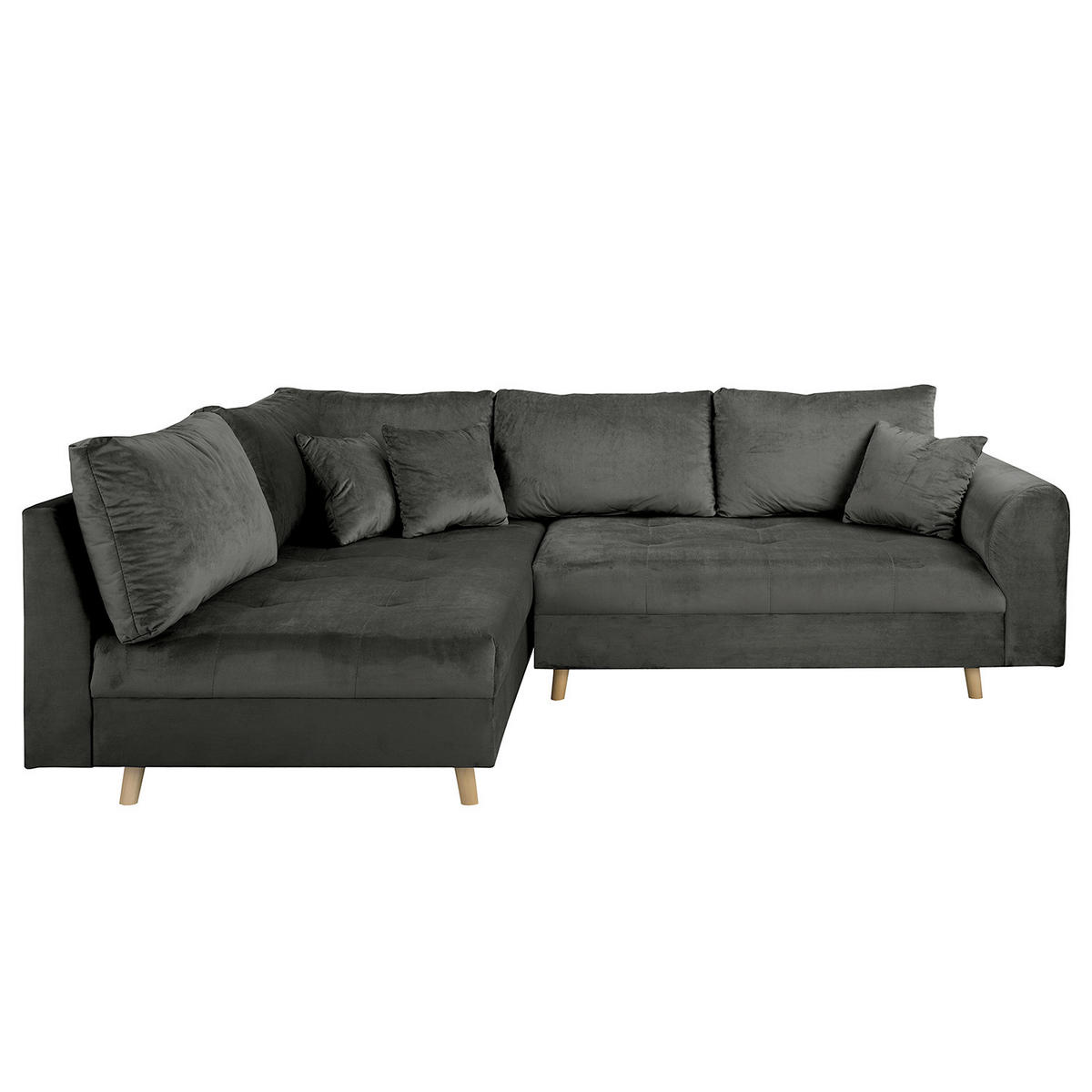 ECKSOFA inkl. Hocker Ariella Anthrazit Samt Rückenkissen, Hocker  - Anthrazit/Naturfarben, Design, Holz/Textil (161/231cm) - Livetastic