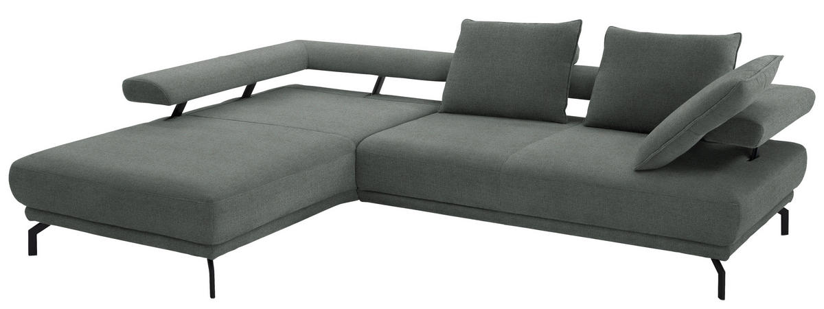 ECKSOFA in Chenille Graugrün  224/305 cm  - Schwarz/Graugrün, Design, Textil/Metall (224/305cm) - Dieter Knoll