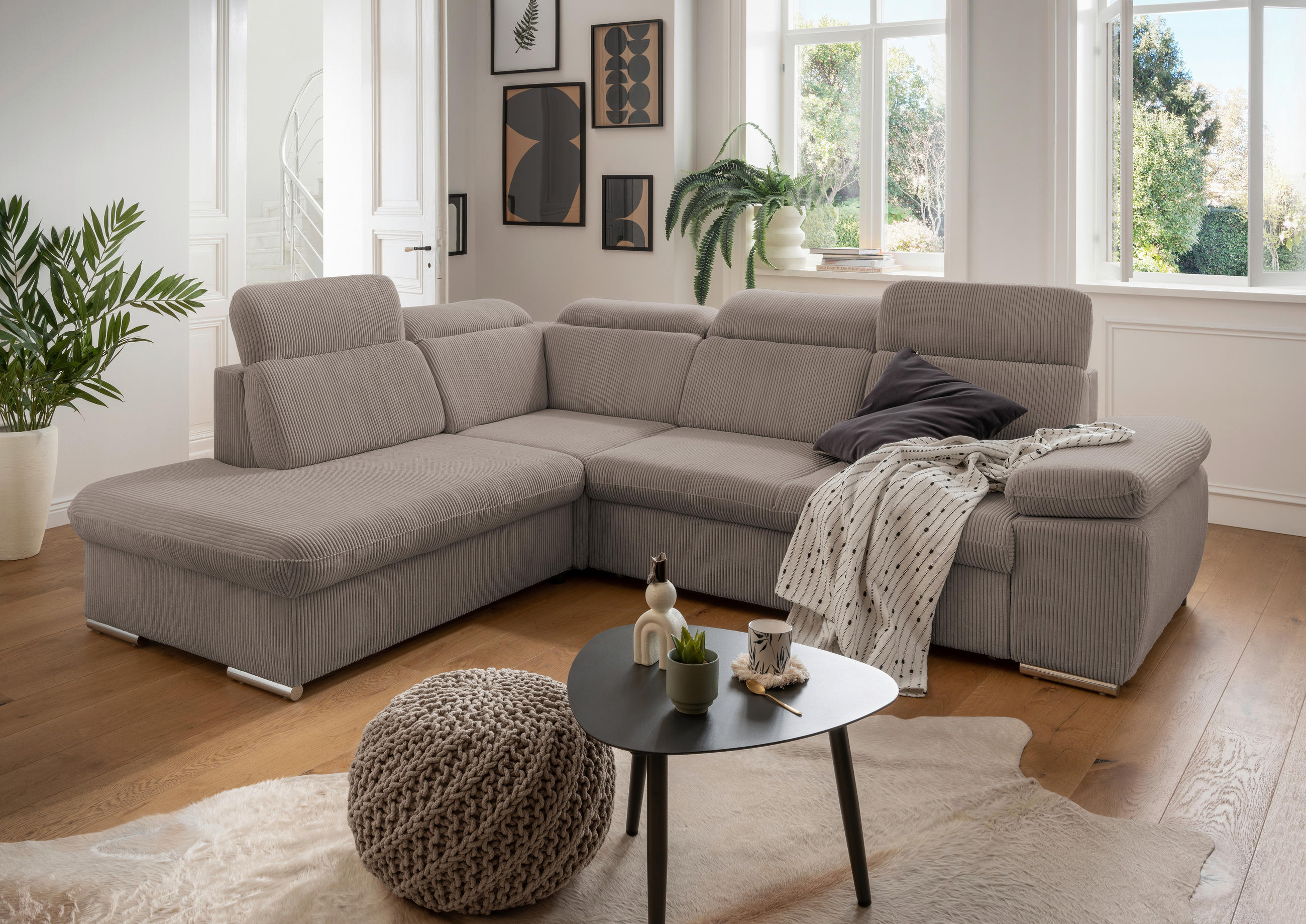 ECKSOFA in Cord Graubraun  - Chromfarben/Graubraun, Design, Textil/Metall (228/283cm) - Livetastic