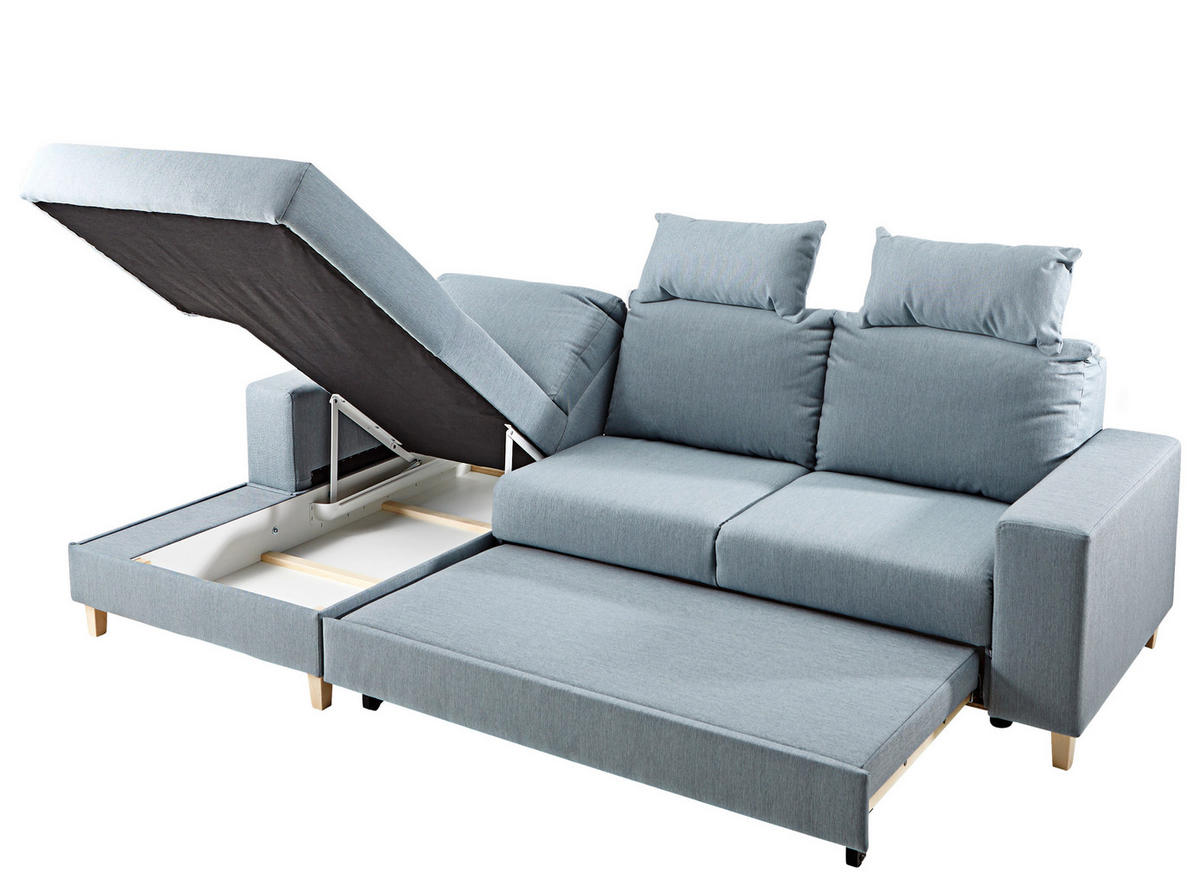 ECKSOFA Hellblau Webstoff  - Buchefarben/Hellblau, Design, Holz/Textil (160/260cm) - Ti'me