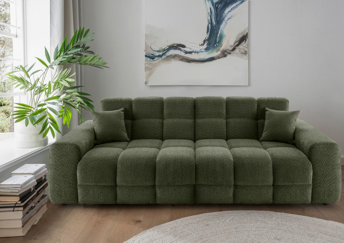 VIERSITZER-SOFA in Bouclé Waldgrün  - Waldgrün/Schwarz, MODERN, Kunststoff/Textil (300/87/120cm) - Livetastic